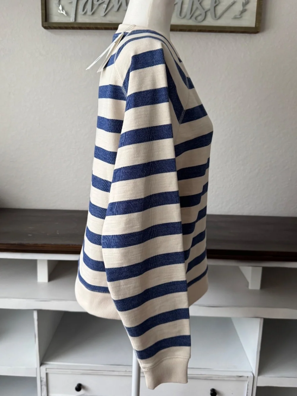 NWT Tory Burch Striped Cotton Sweatshirt New Ivory Basin Stripe Women's L
